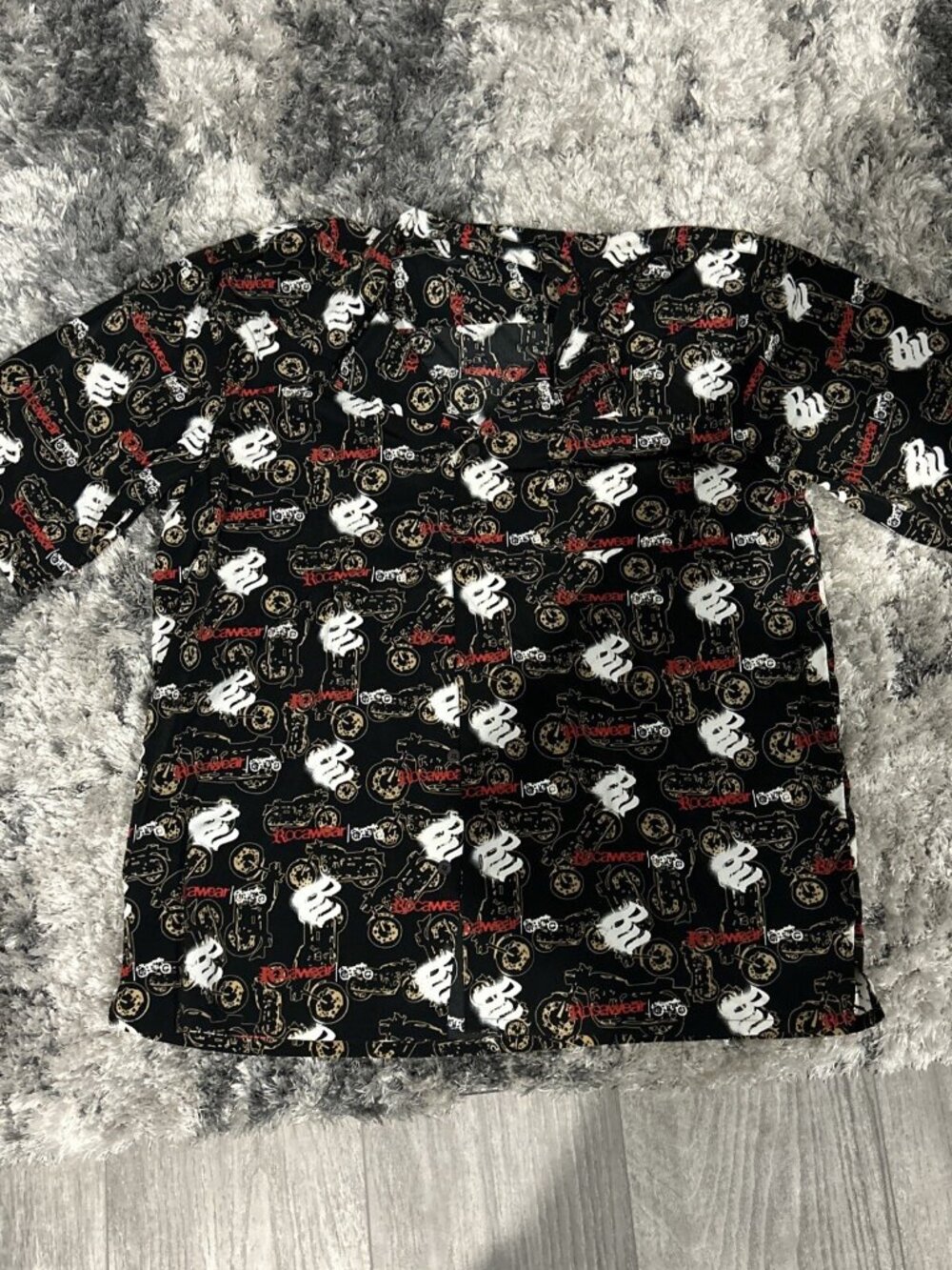 Rocawear Men S X Large Motercycle All Over Print Button Down Short T